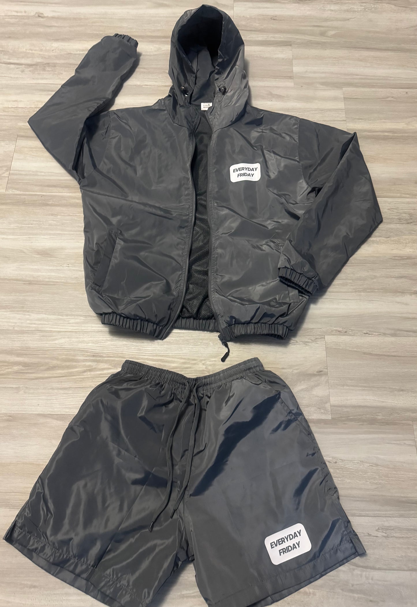 Grey Reflective Windbreaker Short Set