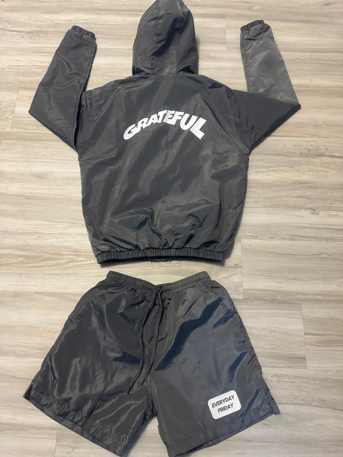 Grey Reflective Windbreaker Short Set