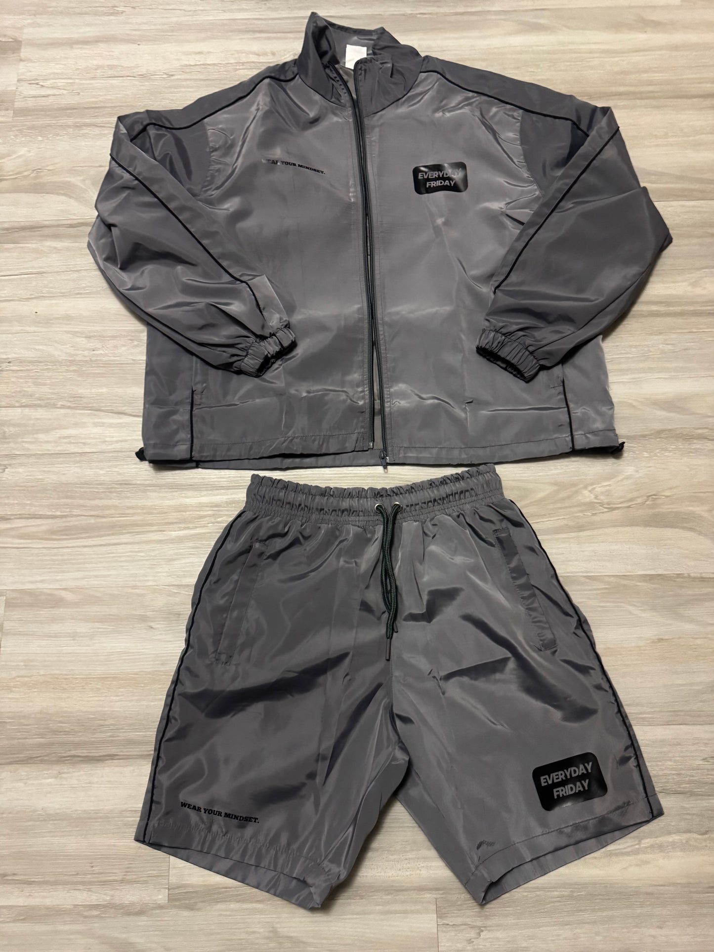 Gray Reflective Windbreaker Set