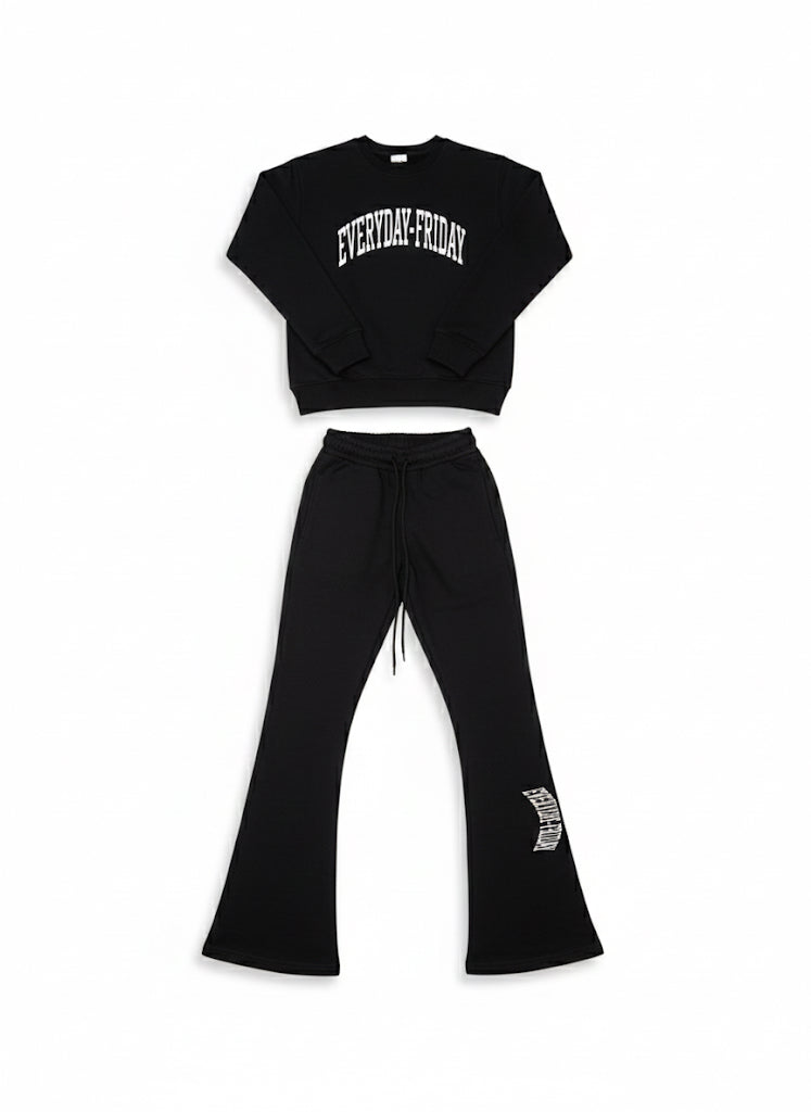 Black Crewneck/Flare Pants Set