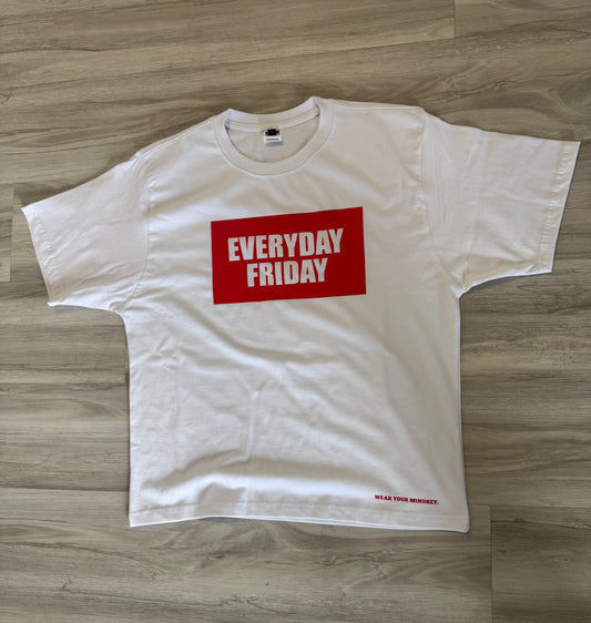 White w/Red Boxy Fit Block Logo Classic Tee