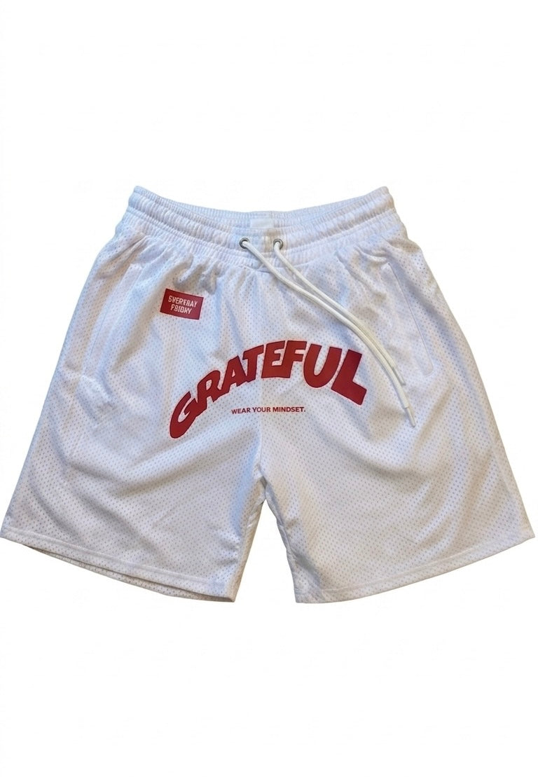 Everyday Friday University | Grateful White & Red Shorts