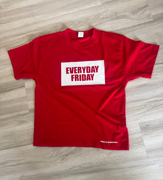 Red Boxy Fit Block Logo Tee