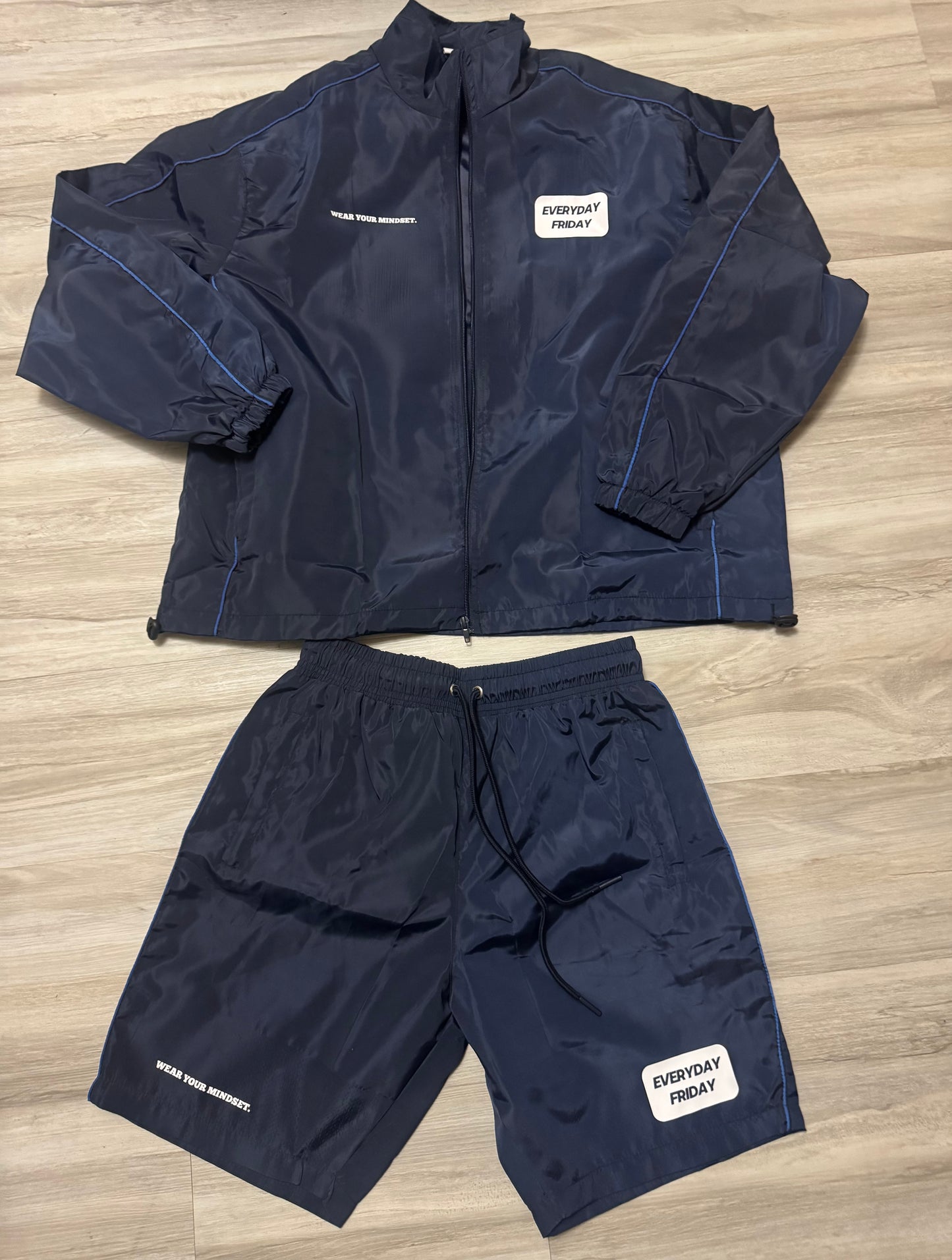 Navy Blue Reflective Windbreaker Short Set
