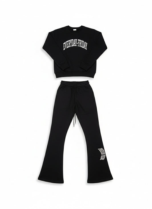 Black Crewneck/Flare Pants Set